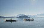 Butterfly Fisherman on Laguna Ptzcuaro, Michoacn, Mexico, with Isla Janitzio in the background