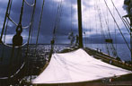 May - Photo from the helm of The Schooner Heddy, off Honduras.