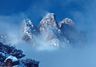 A snowstorm passes the Rabbit Ear Spires, Aguirre Springs Recreational Area