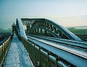 Patterns on a snow dusted bridge over the Moscow River. Moscow, Russia